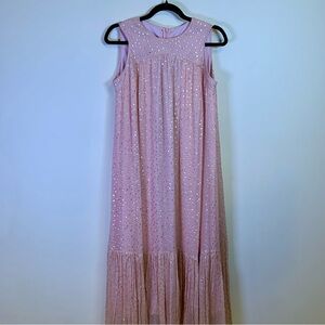 ZIMMERMANN Blush Pink Gold Polka Dot Dress Missing Size Tag No Belt Measures 6